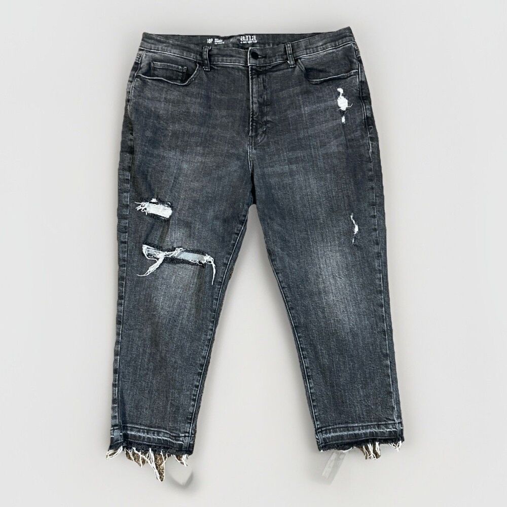 a.n.a Womens High Rise Distressed Cropped Flare Black Jean size 18P Petite